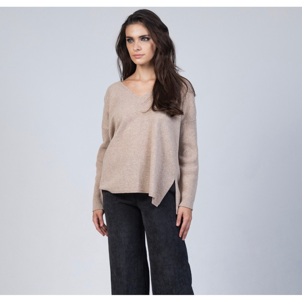 Aggel Cashmere Blend Knitwear Beige V-Neck Sweater Size S